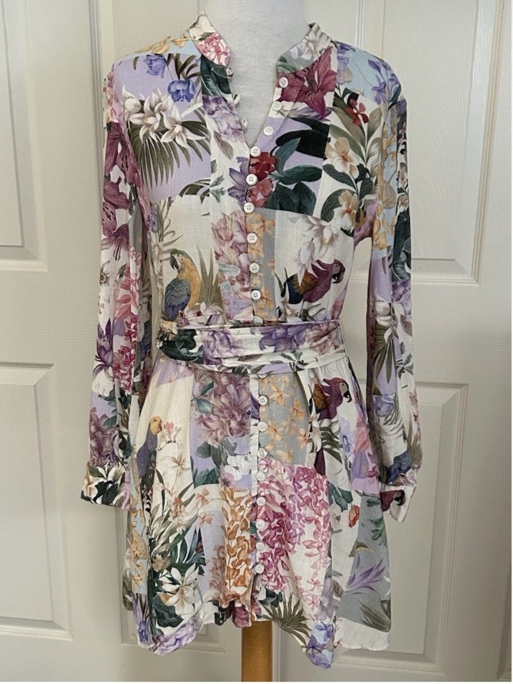 Zara tropical parrot Linen dress